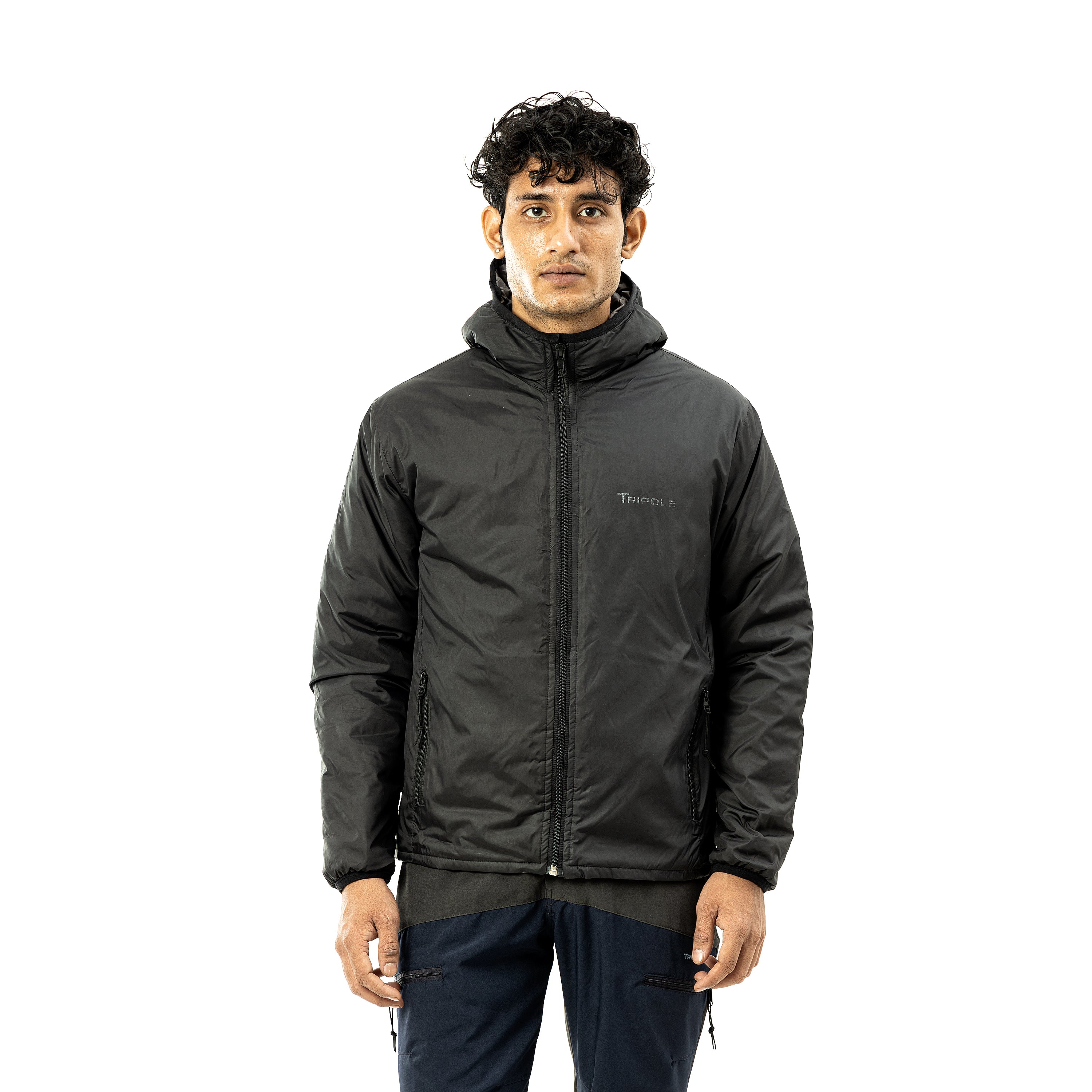 Tripole Mens Jacket 5°C Black Front - Winter Comfort Trekking Daily Use