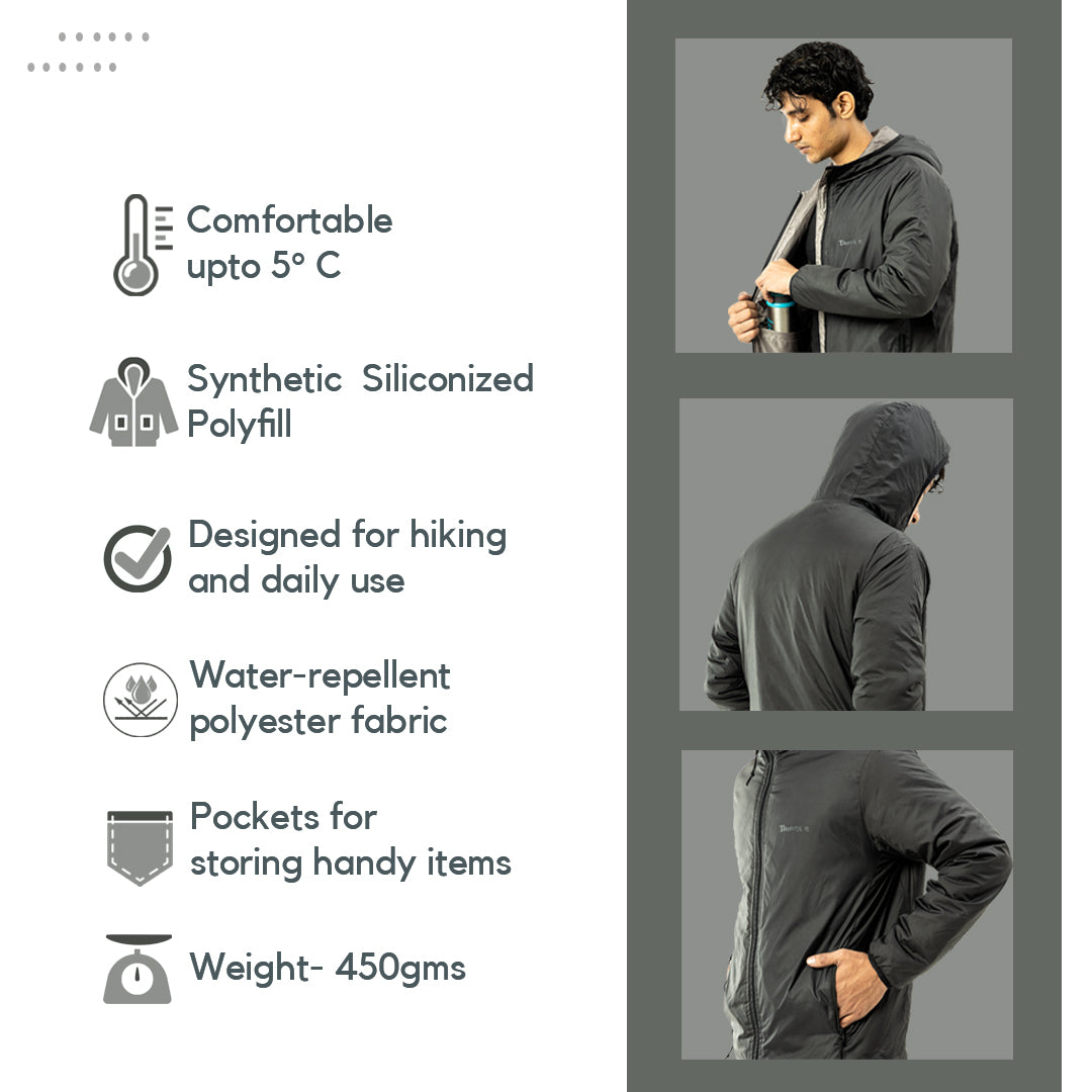 Tripole Mens Jacket 5°C Black Infographics - Winter Comfort Trekking Daily Use