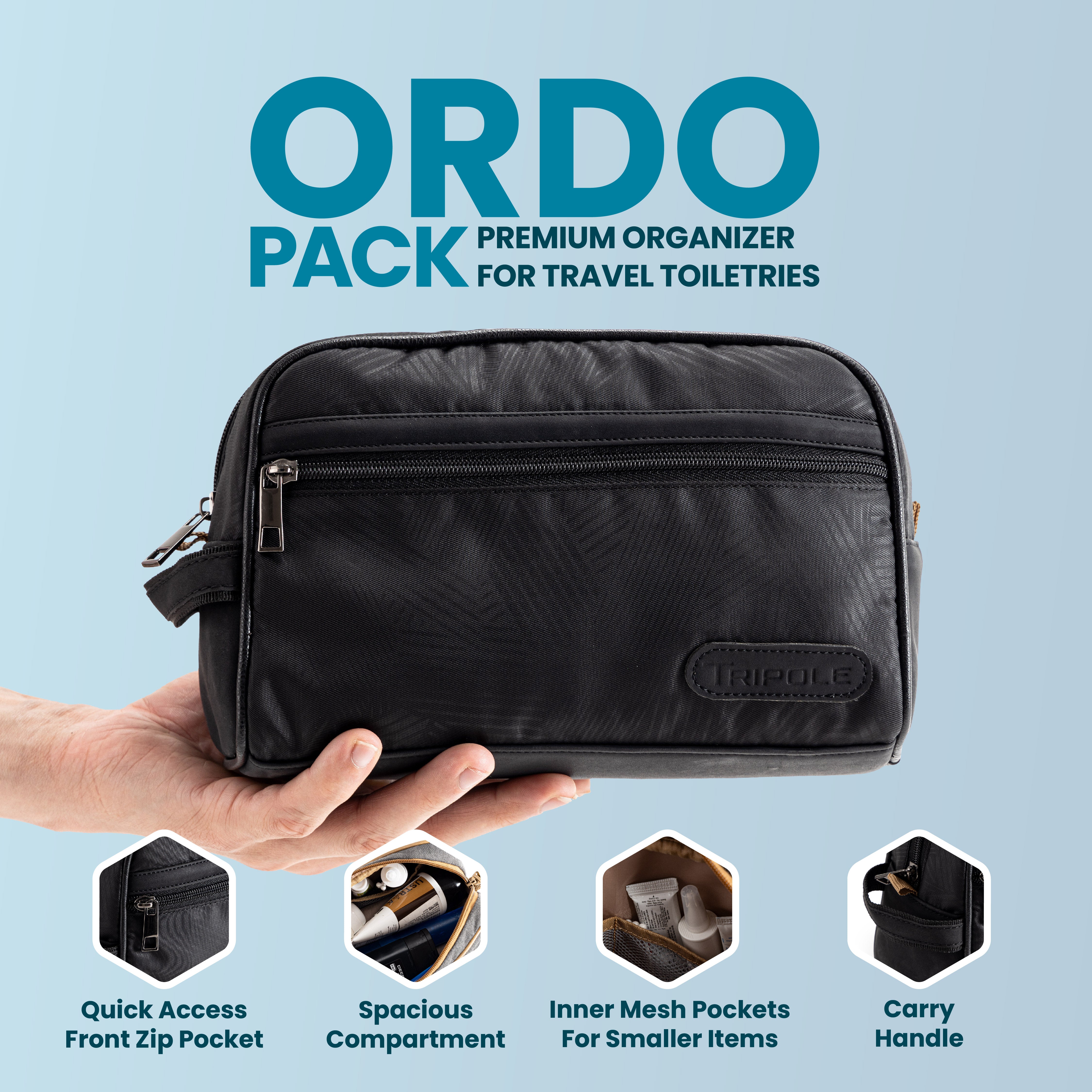 Tripole Ordo Organizer Kit Black Infographics Travel Backpacking Toiletry Kit Make up Accessories Daily Use