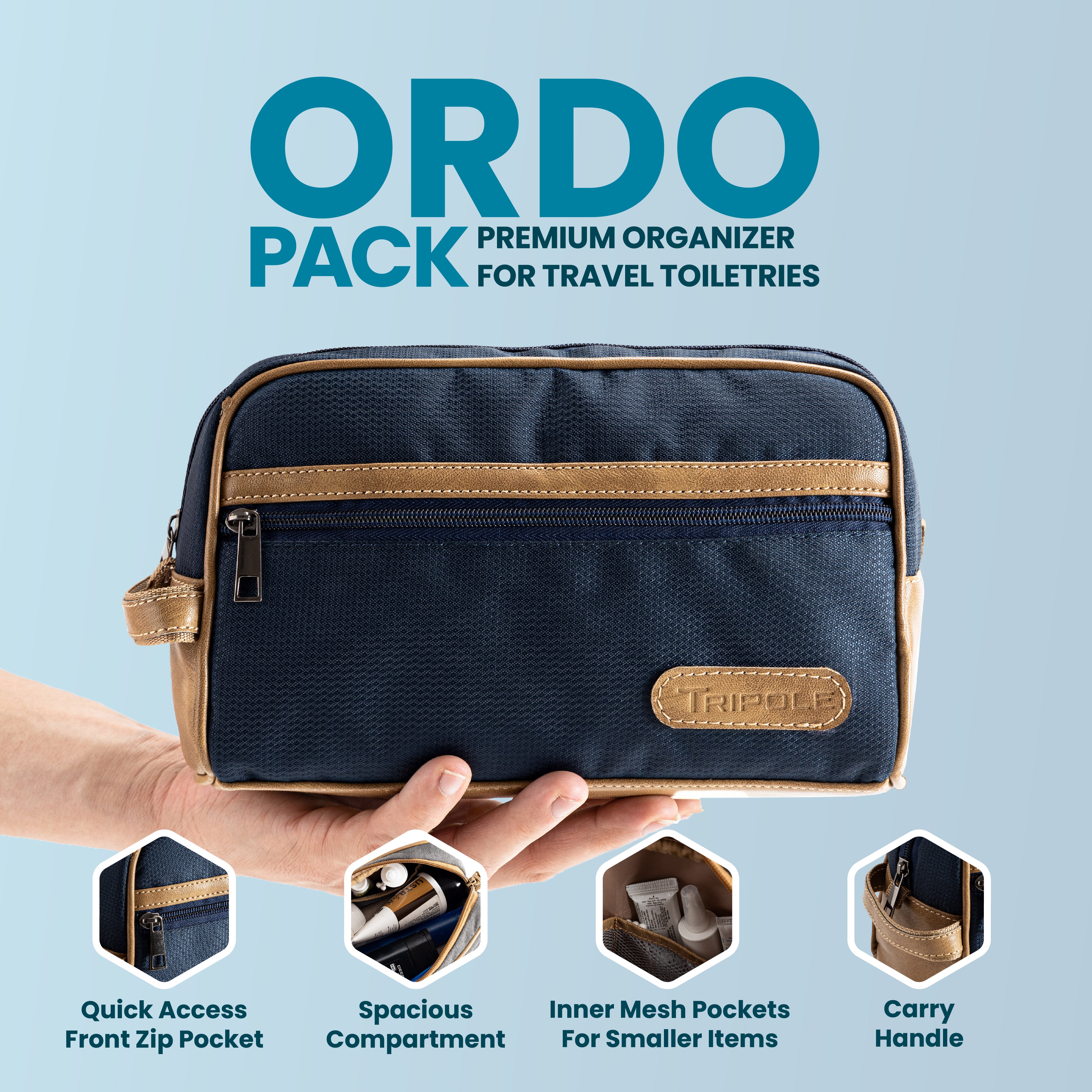 Tripole Ordo Organizer Kit Blue Infographcics Travel Backpacking Toiletry Kit Make up Accessories Daily Use