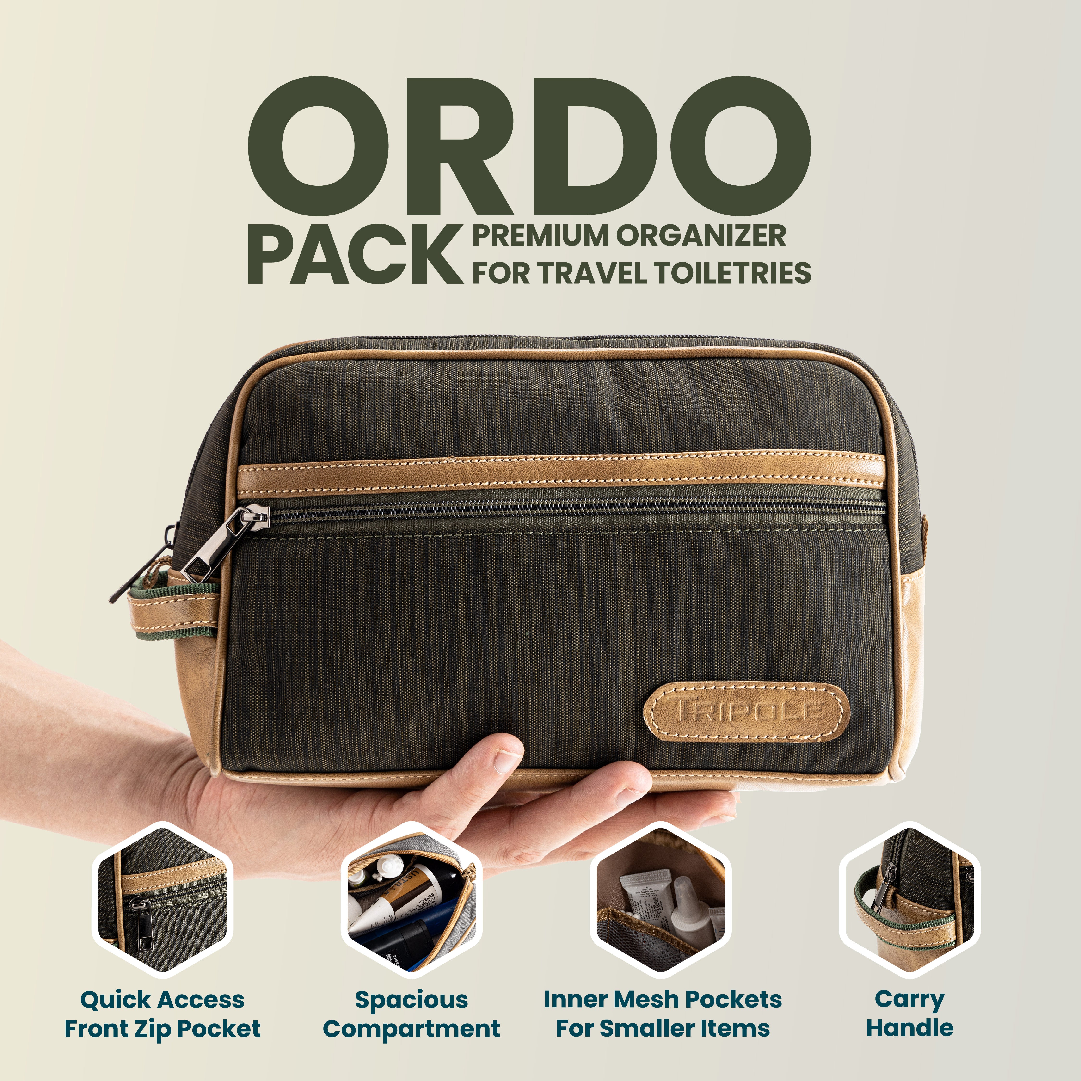 Tripole Ordo Organizer Kit Green Infographics Travel Backpacking Toiletry Kit Make up Accessories Daily Use