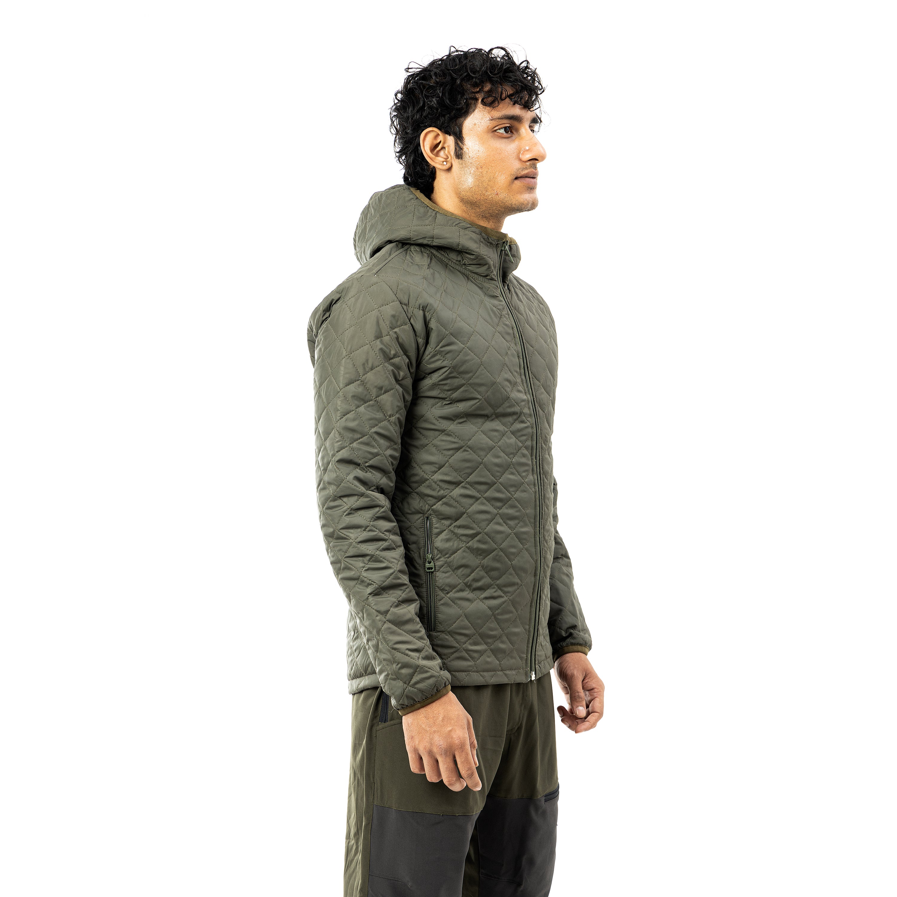 Tripole Quilted Jacket Army Green Side for Winter Daily Use Hiking Travelling