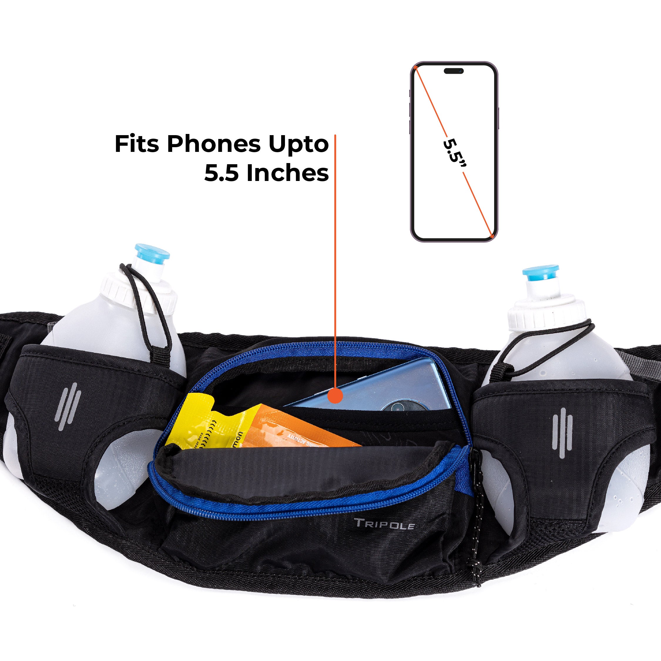 Tripole Runaqua Hydration Belt Black Infographics Phone Waist Pack Running Cycling