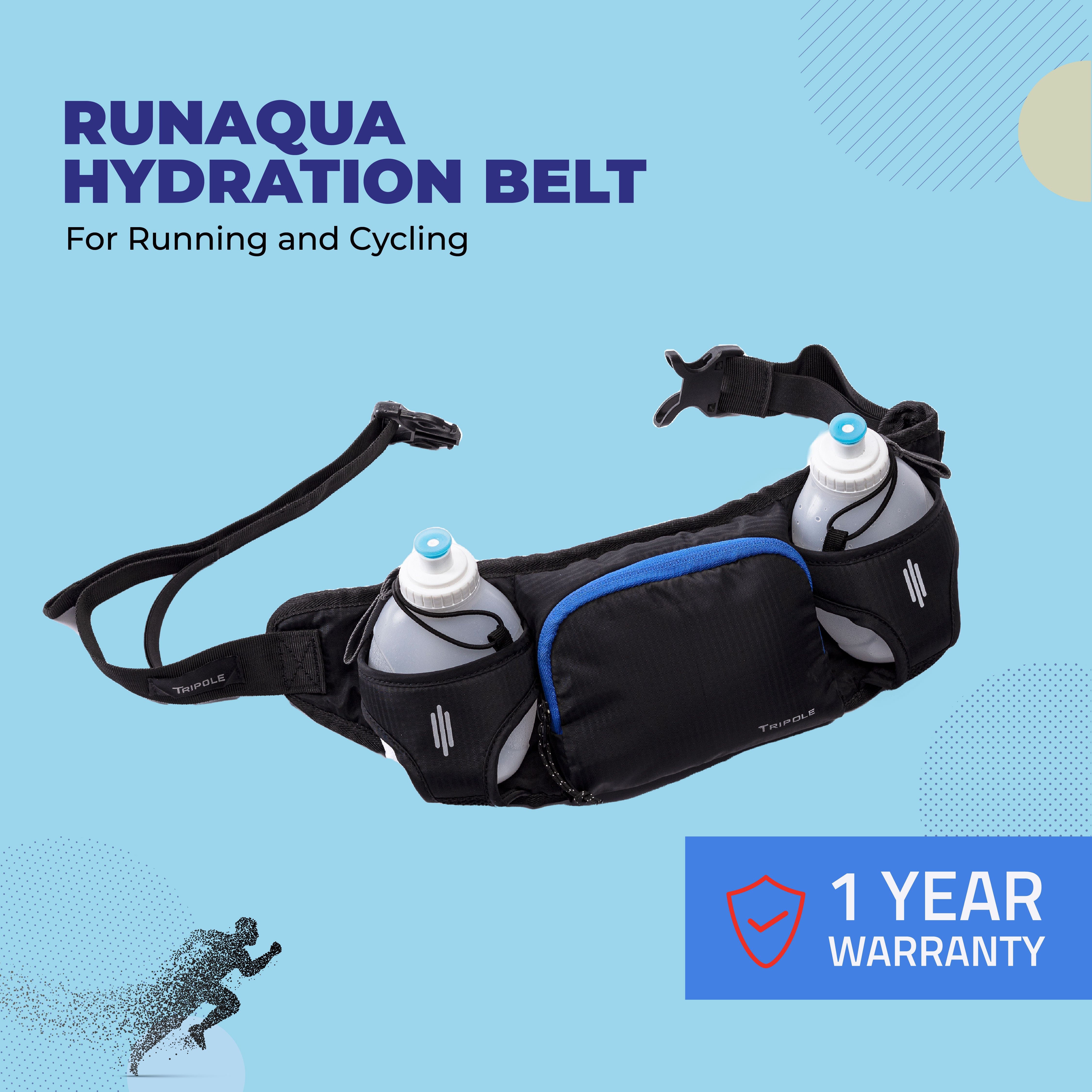 Tripole Runaqua Hydration Belt Black Warranty Waist Pack Running Cycling