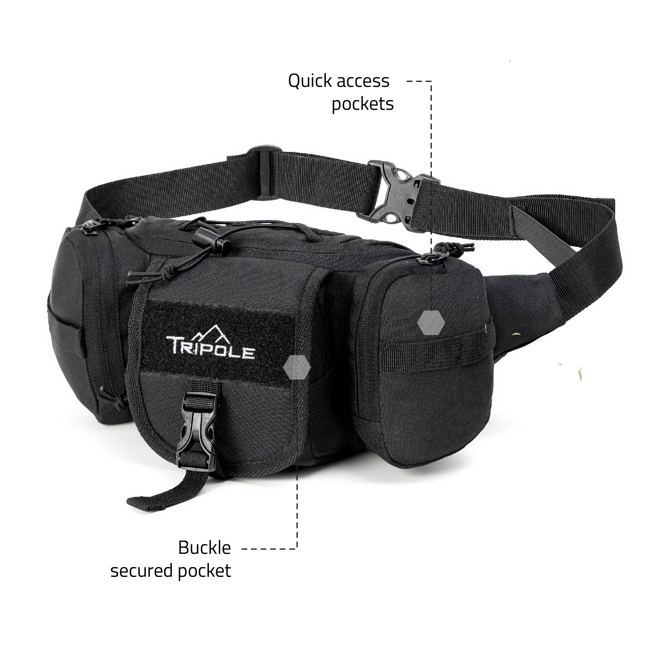 Tripole Tactical Waist Pack Black Front Trekking Hiking Backpacking Travelling