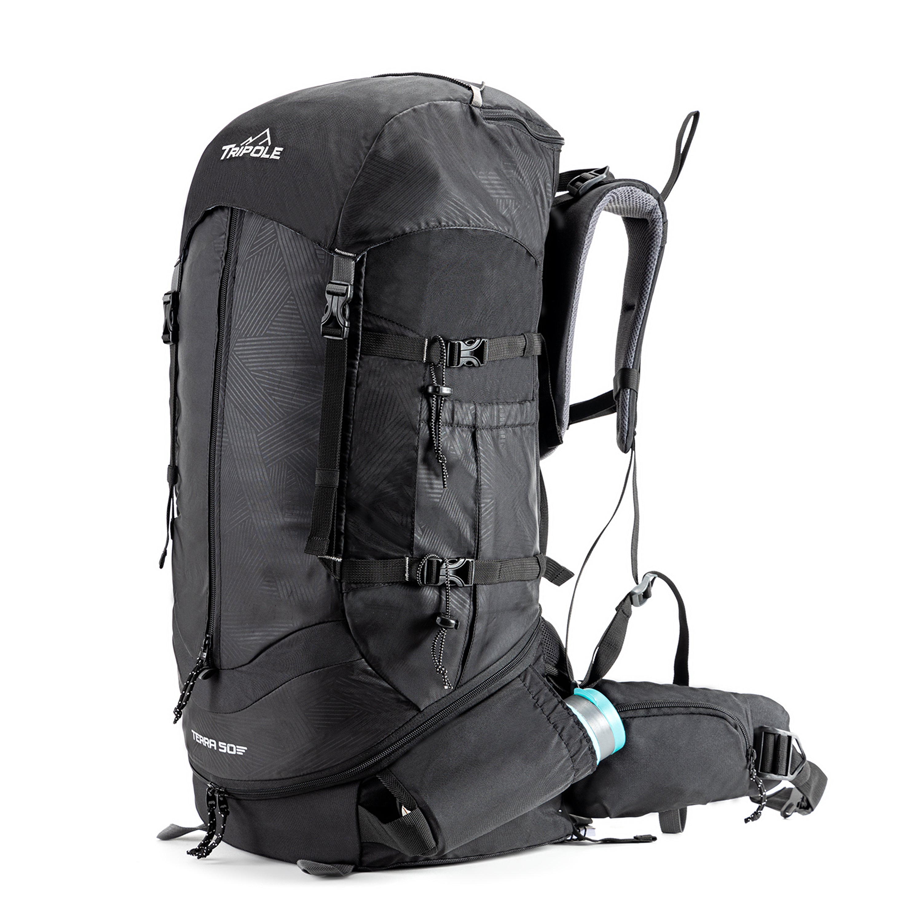 Tripole Terra 50L Black Front Rucksack Trekking Backpacking Hiking Travelling 