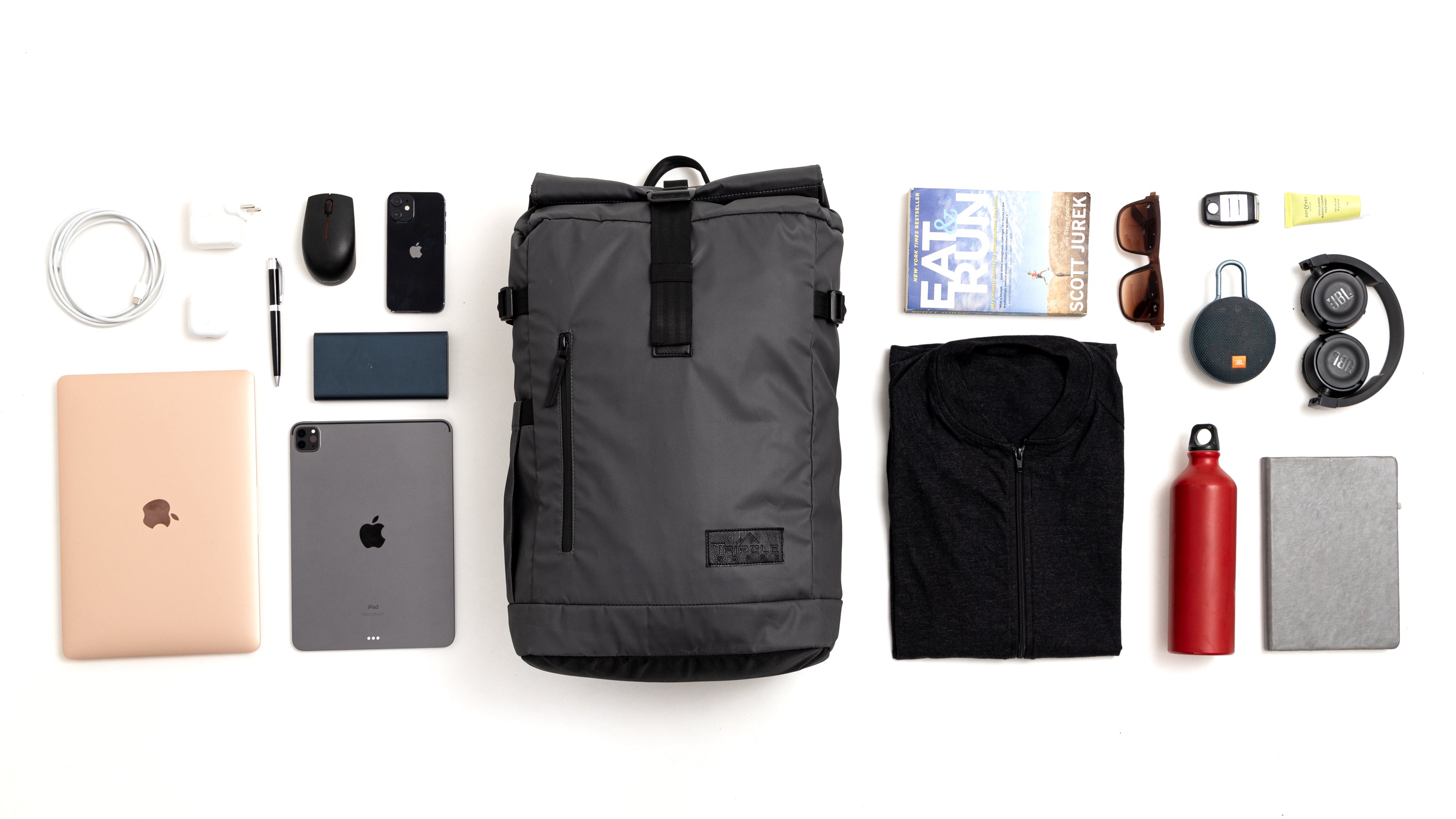 Tripole Tusker Roller Top Laptop Backpack Black Styled Travelling Multi utility 