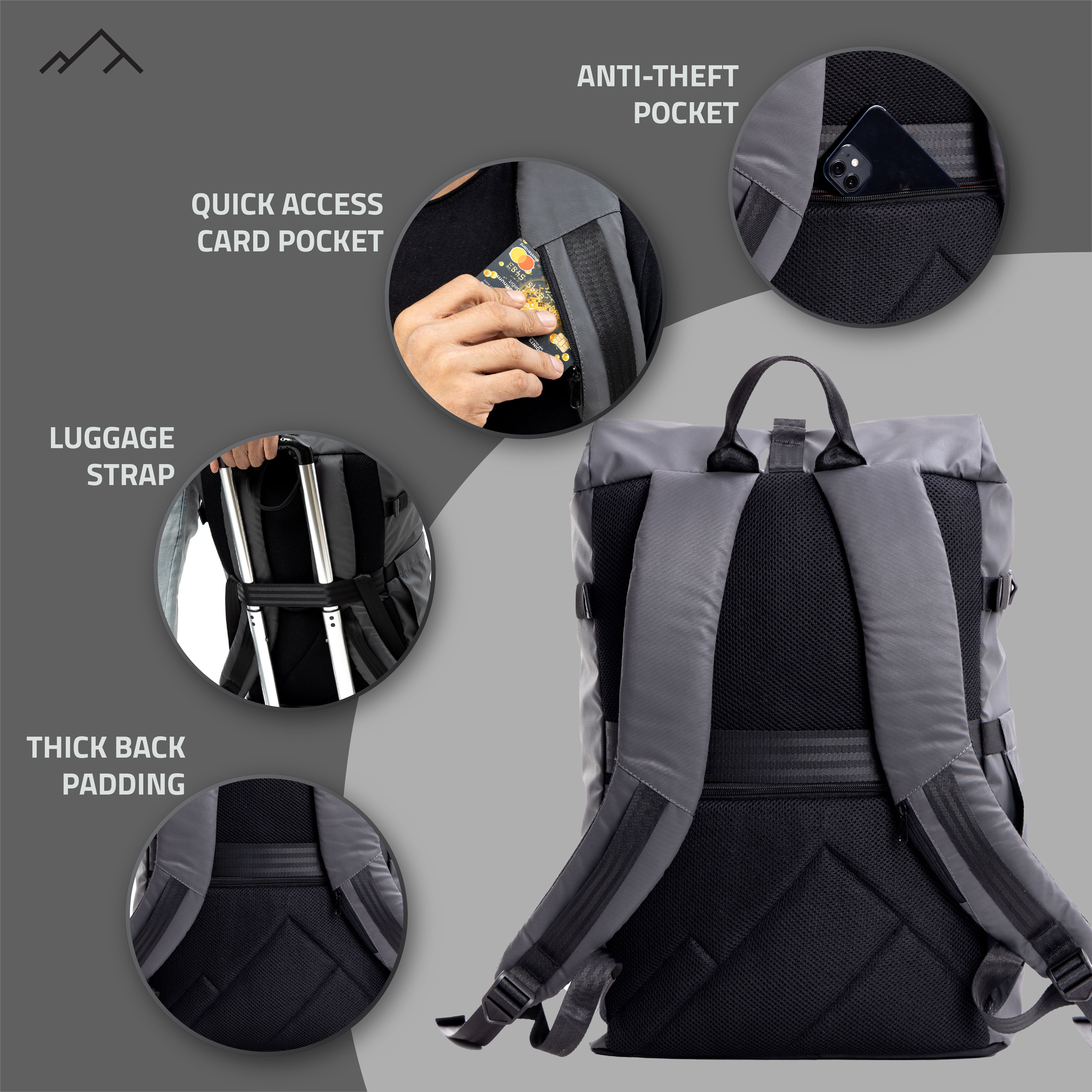 Tripole Tusker Roller Top Laptop Backpack Grey Back Infographics Travelling Multi utility 