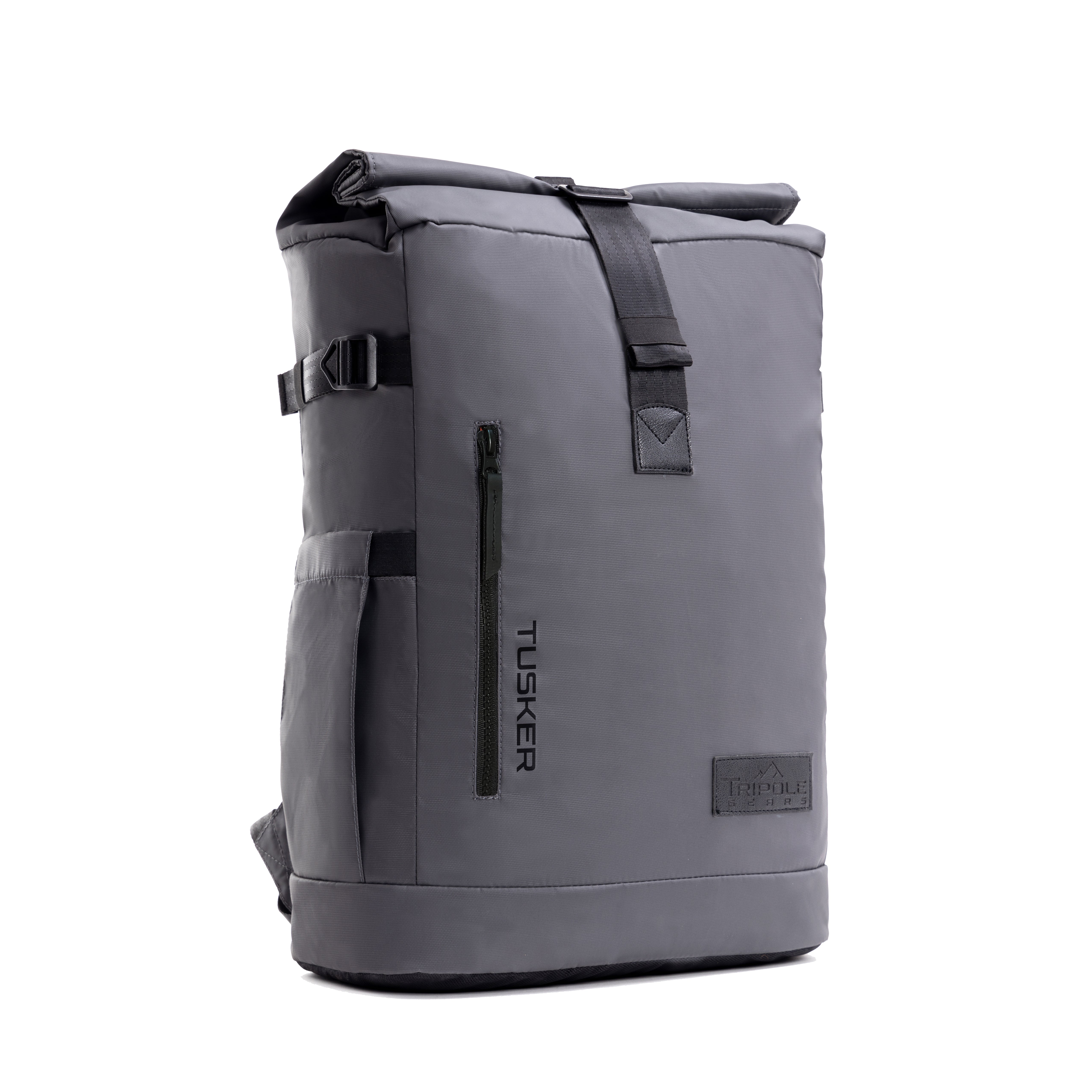 Tripole Tusker Roller Top Laptop Backpack Grey Front Travelling Multi utility 