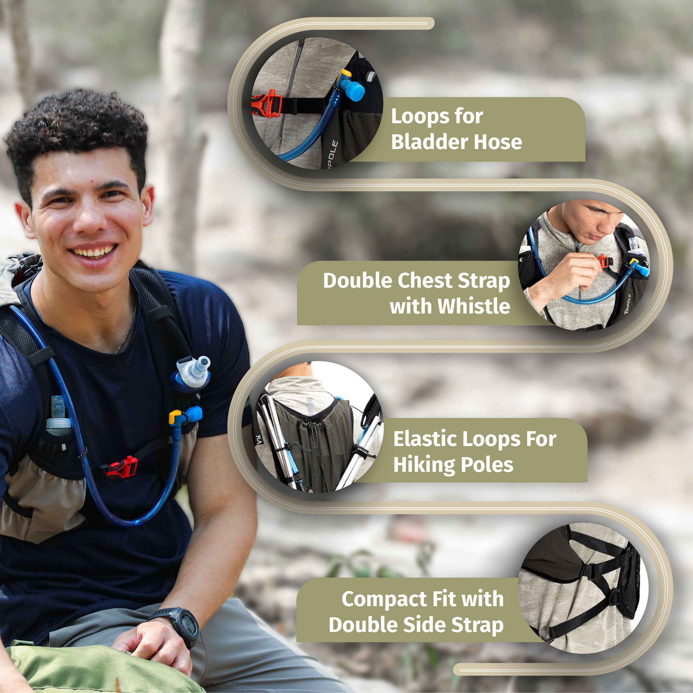 Tripole Voir Hydration Backpack Green Infographics 5 Litre Trail Running Cycling Trekking Hiking