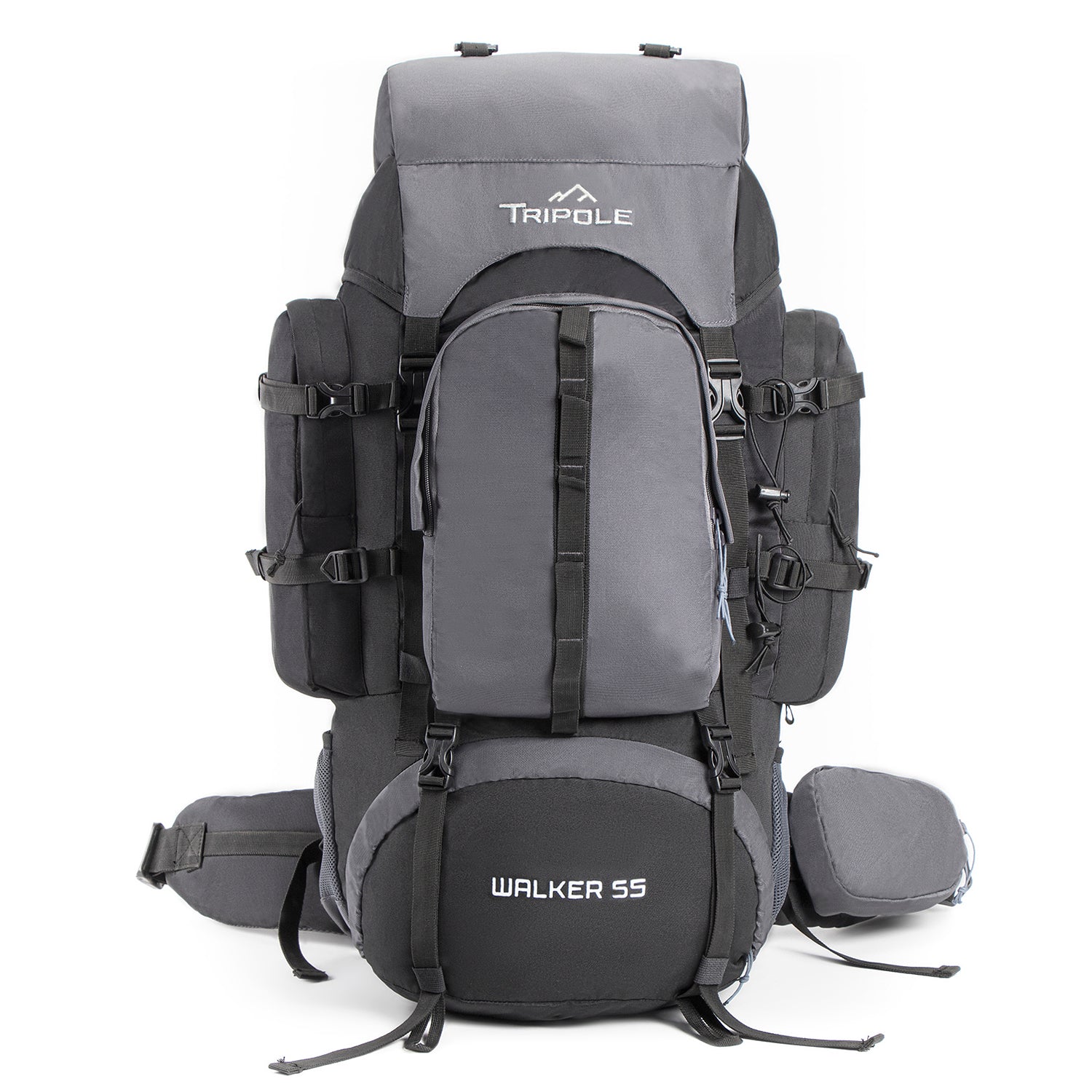 Tripole Walker 55L Grey Black Front - Internal Frame Rucksack for Hiking Trekking Backpacking Travelling