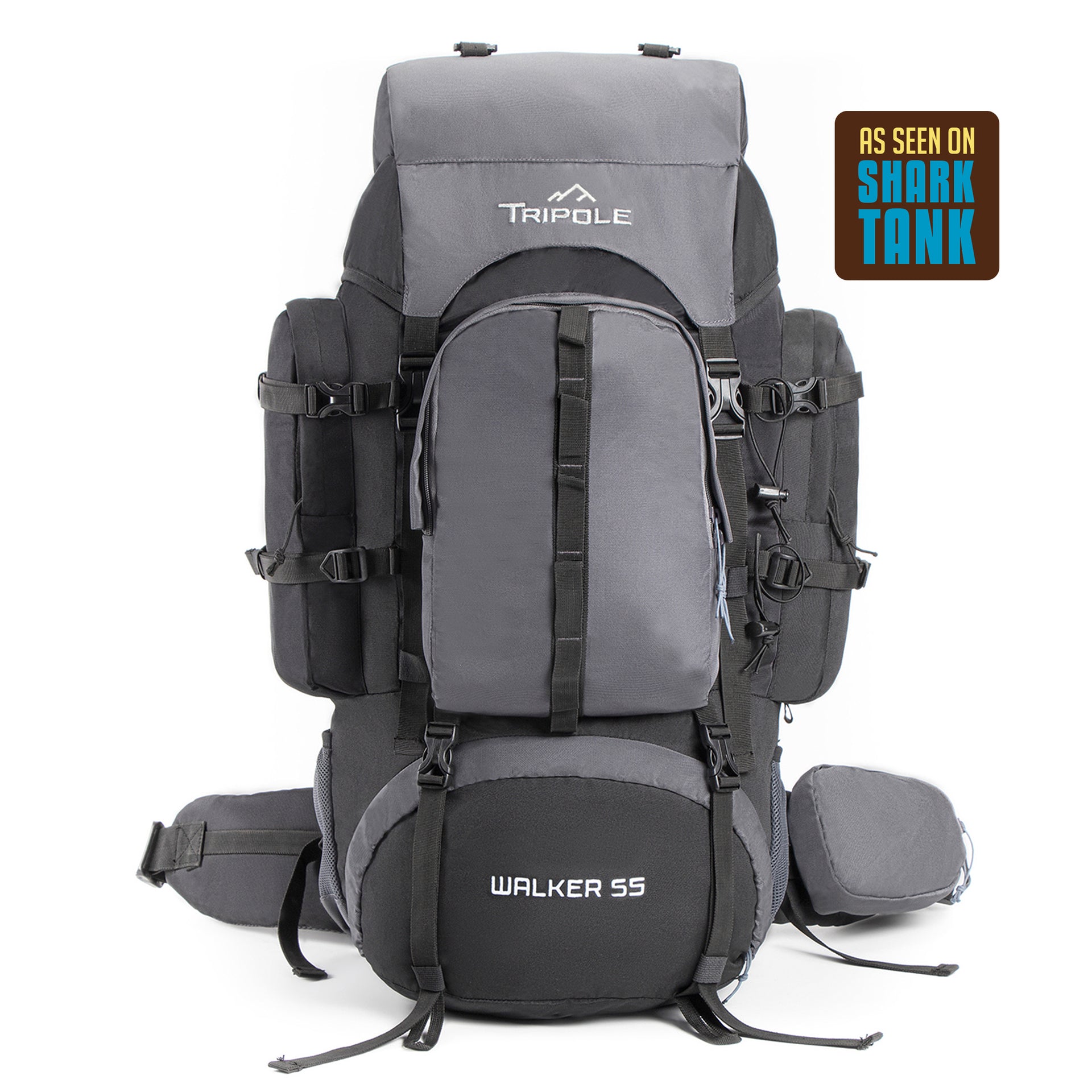Tripole Walker 55L Internal Frame Rucksack for Hiking Rain Cover Water  Repellent Laptop Section Year Warranty Black Grey