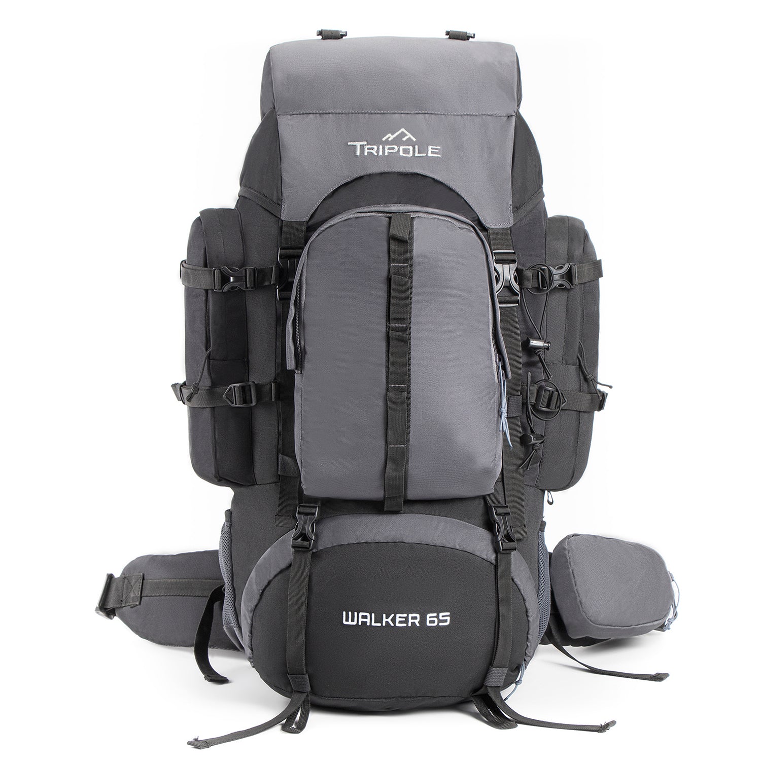 Tripole Walker 65L Grey Black Front - Internal Frame Rucksack for Hiking Trekking Backpacking Travelling