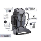 Tripole Walker Grey Black Infographics Back - Internal Frame Rucksack for Hiking Trekking Backpacking Travelling