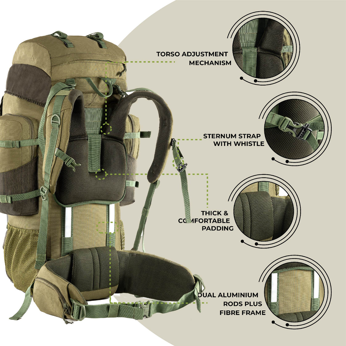 Metal Frame Ruck Pack Tripole Walker Pro Metal Frame Rucksack with Rain Cover for Trekking ...