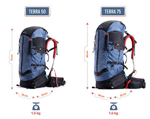 Tripole Terra Backpacking and Trekking Rucksack with Front Opening, Rain Cover and Metal Frame | 3 Year Warranty | Blue | 75 Litres