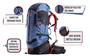 Tripole Terra Backpacking and Trekking Rucksack with Front Opening, Rain Cover and Metal Frame | Red Melange | 75 Litres