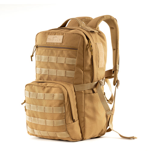 Tripole Captain 25 Litres Tactical Backpack with MOLLE Webbing and Carabiner - Khaki