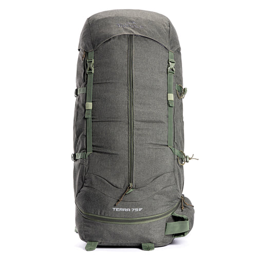Tripole Terra Backpacking and Trekking Rucksack with Front Opening, Rain Cover and Metal Frame | 3 Year Warranty | Green | 75 Litres