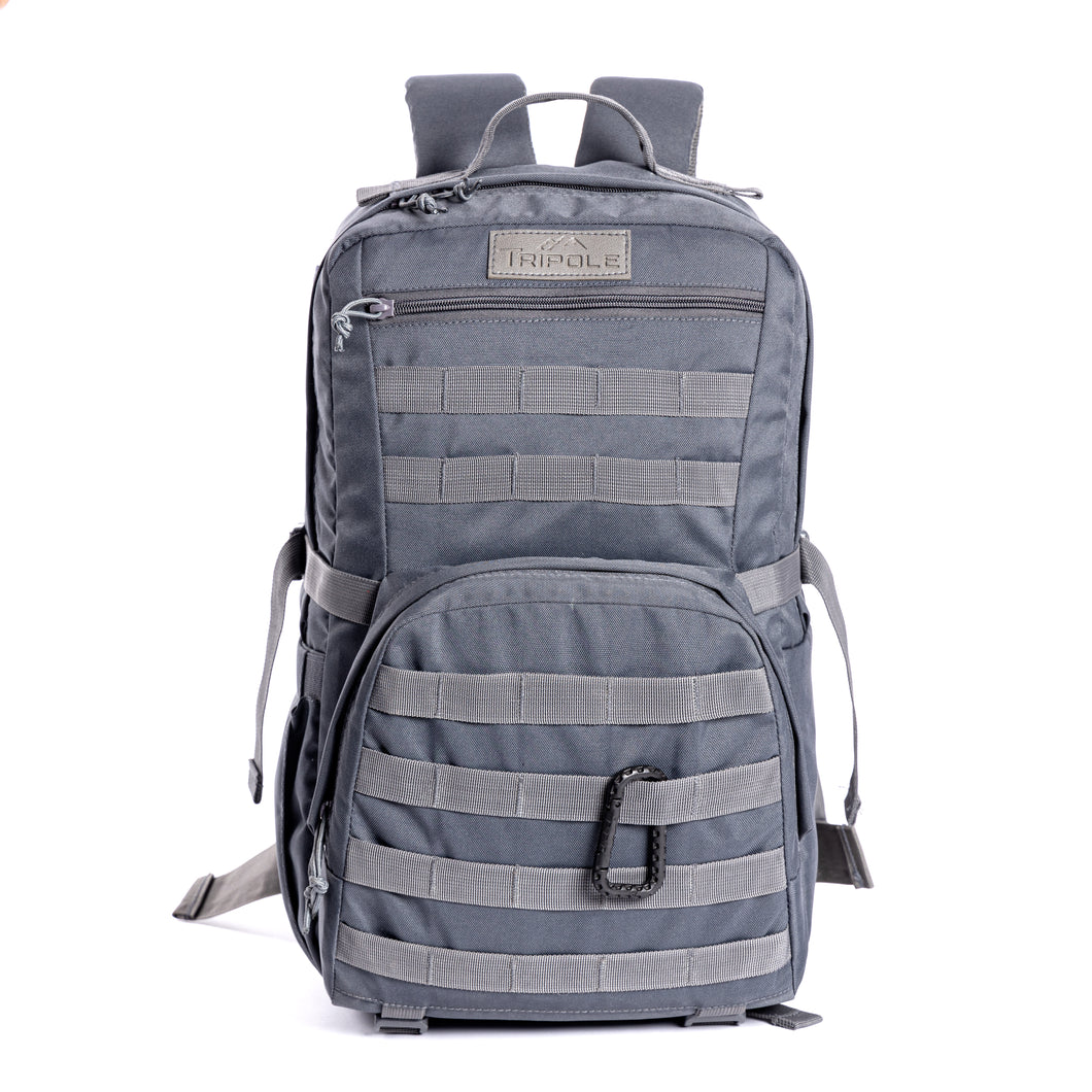 Tripole Captain 25 Litres Tactical Backpack with MOLLE Webbing and Carabiner - (Grey)