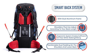 Tripole Terra Backpacking and Trekking Rucksack with Front Opening, Rain Cover and Metal Frame | Red Melange | 75 Litres