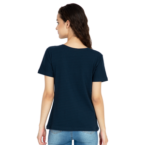 Cotton Stretchable Women T-Shirt Solid Color | Navy Blue