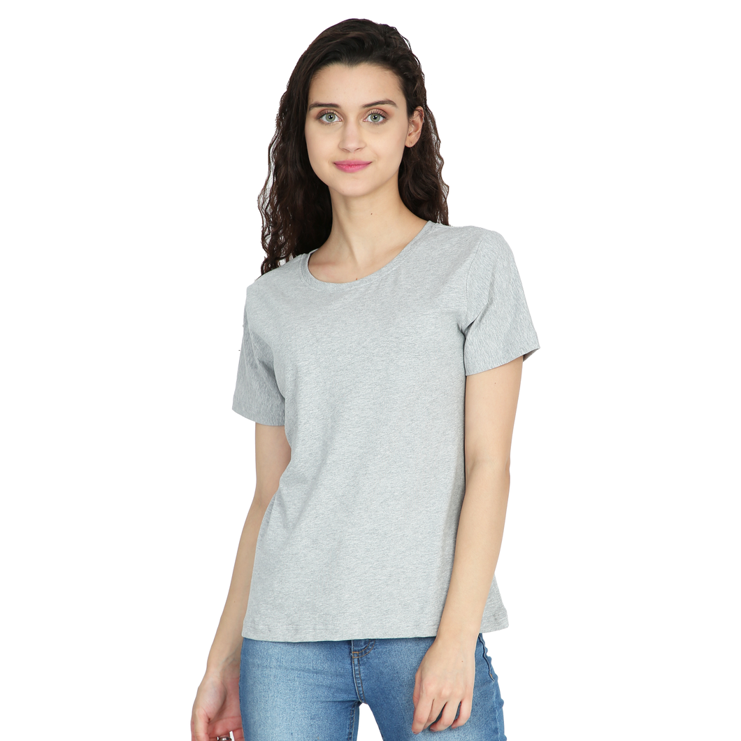 Cotton Stretchable Women T-Shirt Solid Color | Grey Melange