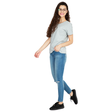 Cotton Stretchable Women T-Shirt Solid Color | Grey Melange