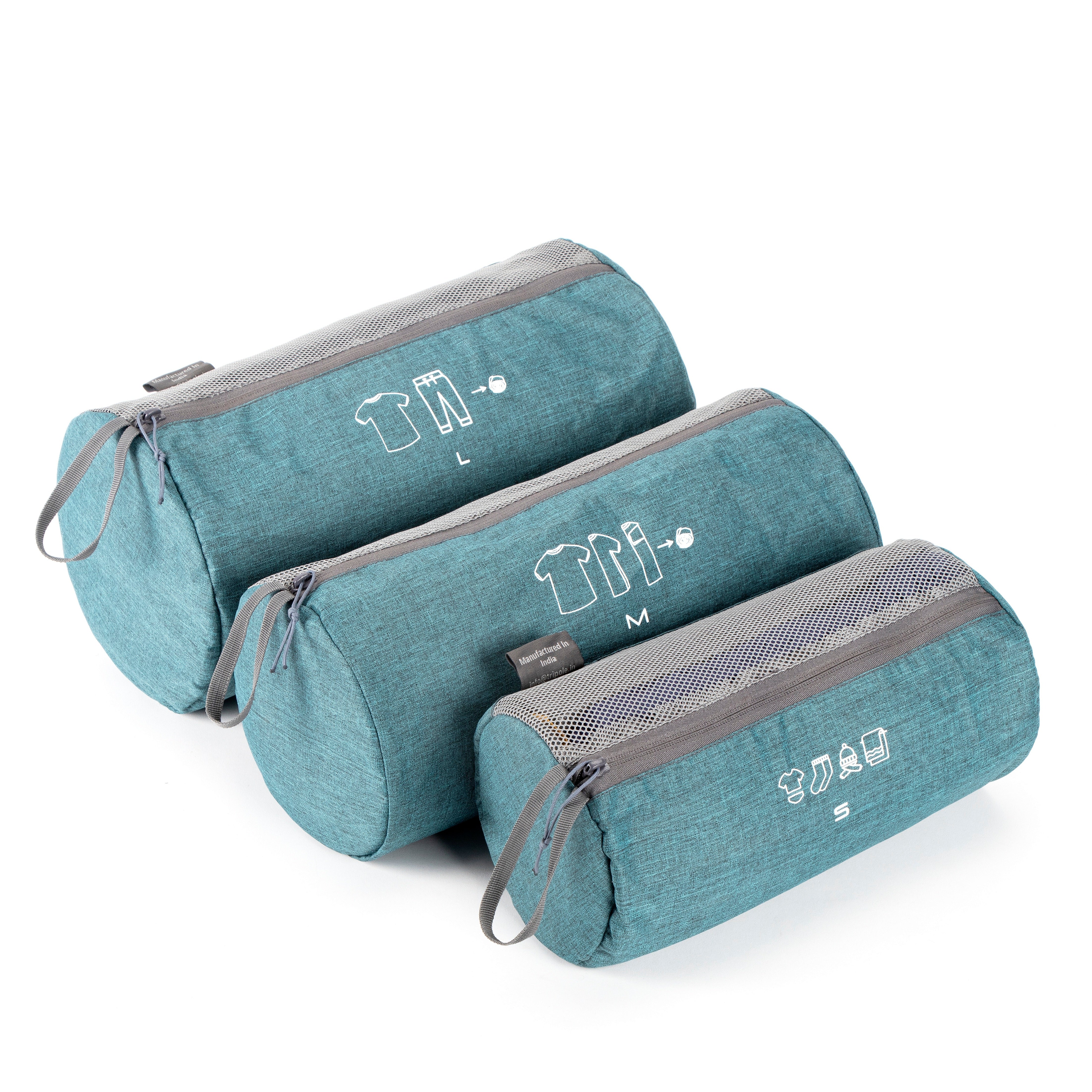 Tripole Organizer Packs - Cylindrical Shaped - Set of 3 - Sea Green Backpacking Travelling