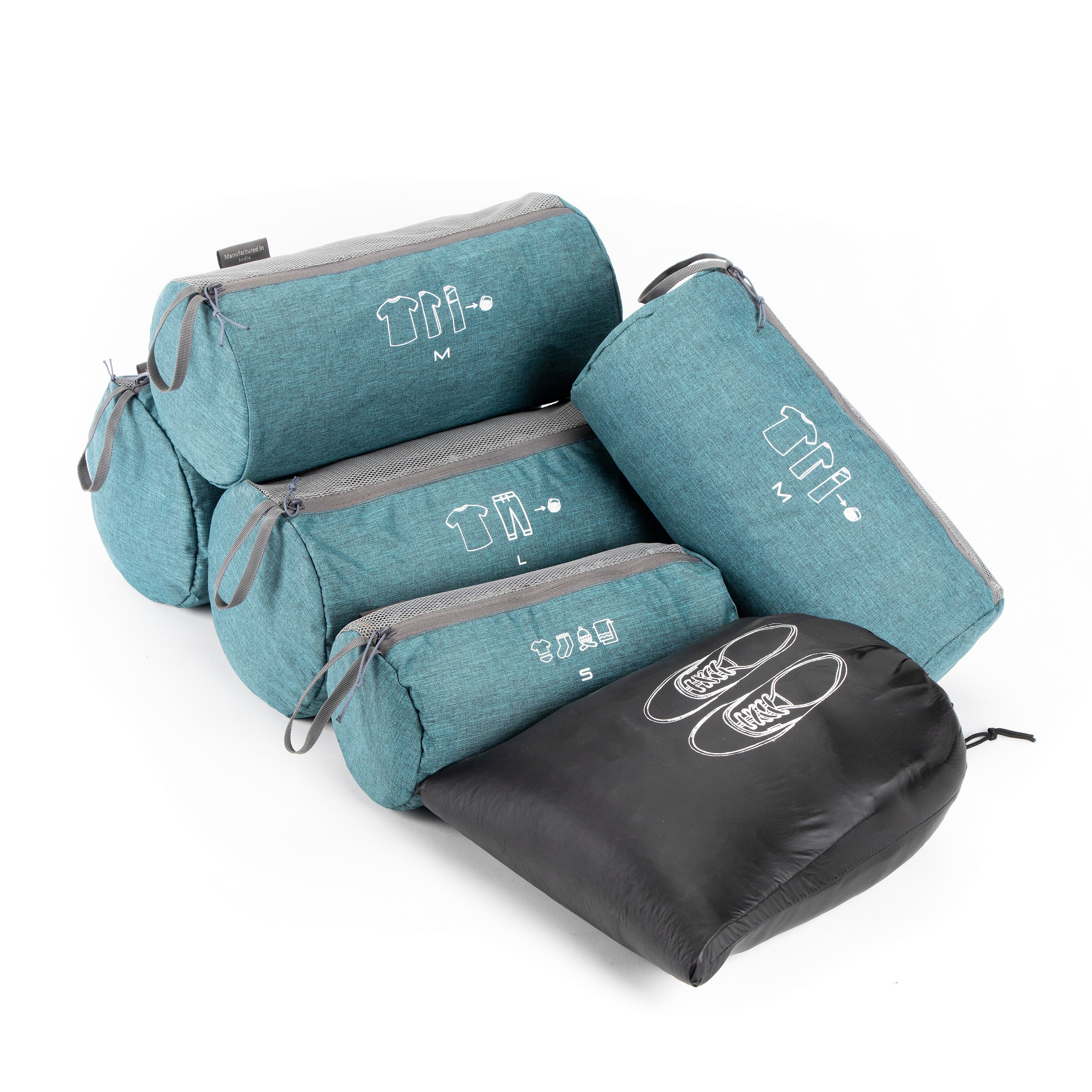 Tripole Organizer Packs - Cylindrical Shaped - Set of 6 - Sea Green Backpacking Travelling