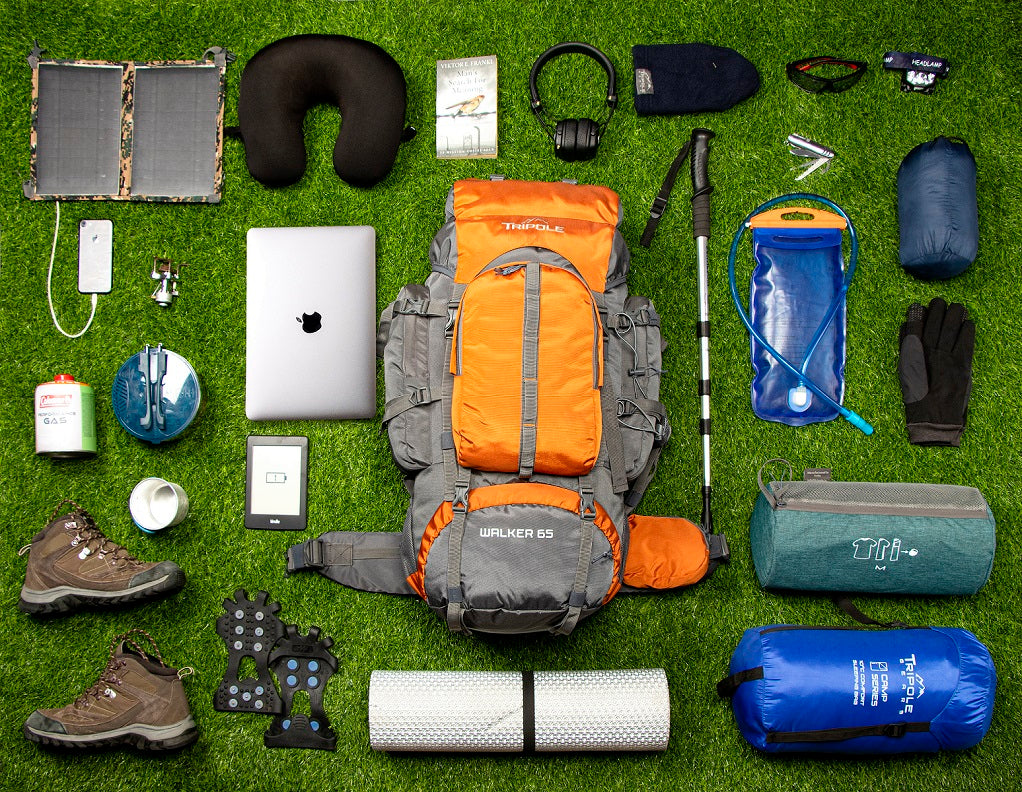 Tripole Walker 65L Grey Orange Styled - Internal Frame Rucksack for Hiking Trekking Backpacking Travelling