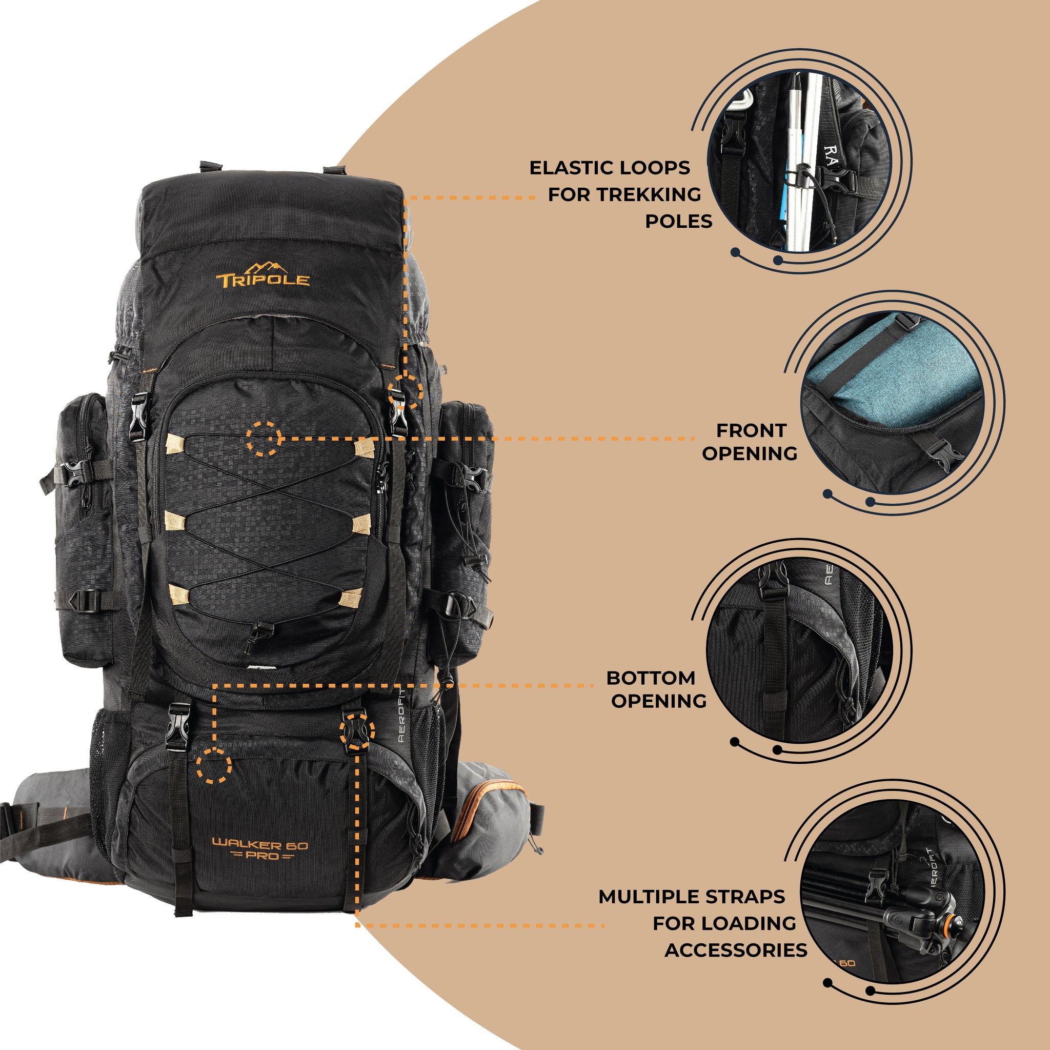 Back Frame Rucksack Tripole Walker Pro Internal Frame Rucksack for Travel and Trekking | F ...
