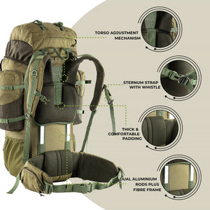 Tripole Walker Pro Internal Frame Rucksack for Travel and Trekking | Front Opening | Laptop Sleeve | Water Repellent | Rain Cover | 3 Year Warranty | 60 Litre Olive Green