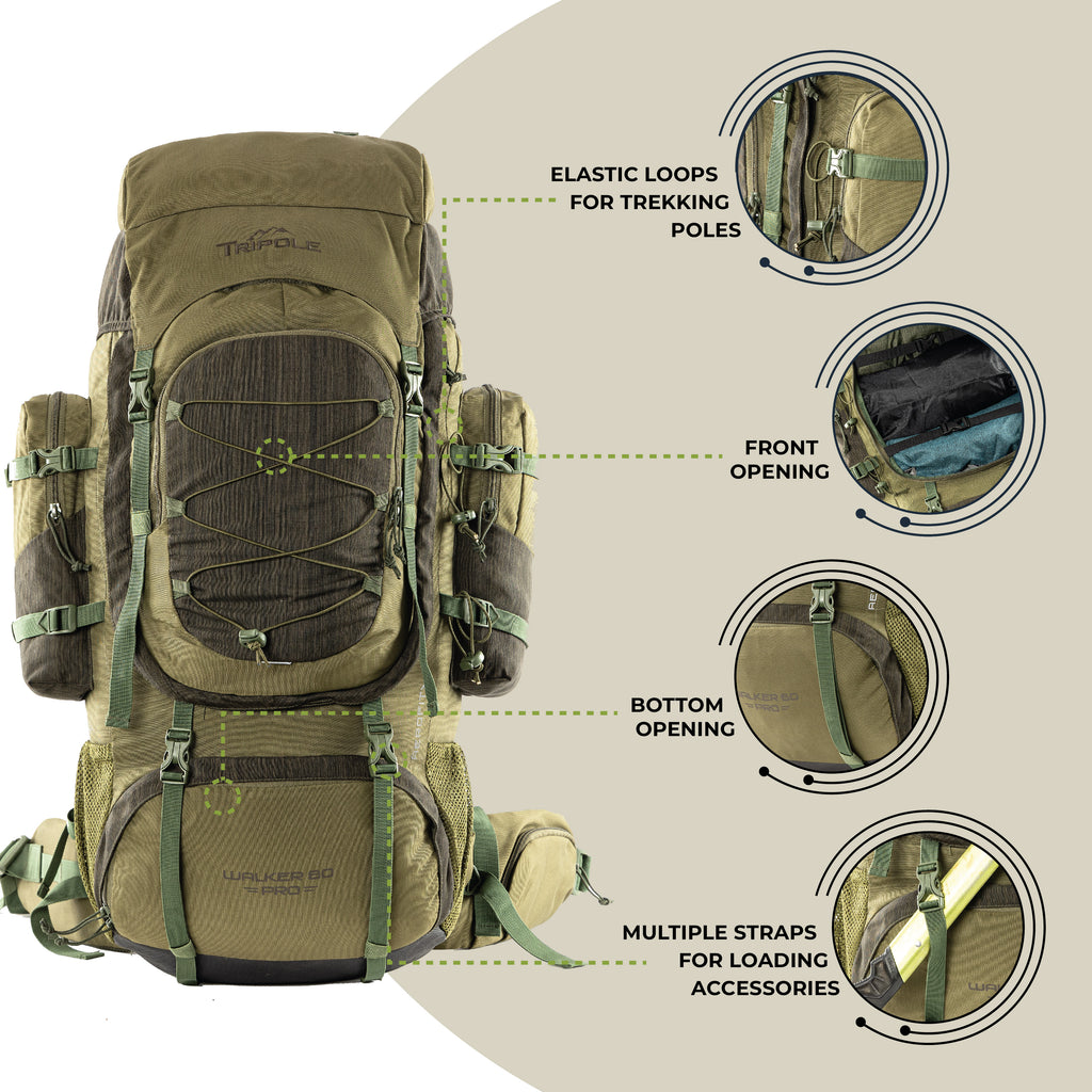 80 Liter Rucksack Tripole Walker Pro Internal Frame Rucksack for Travel and Trekking | F ...