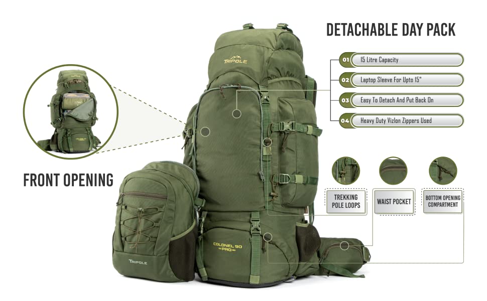 Tripole Colonel Pro Metal Frame Rucksack with Detachable Day Pack and Tripole Gears